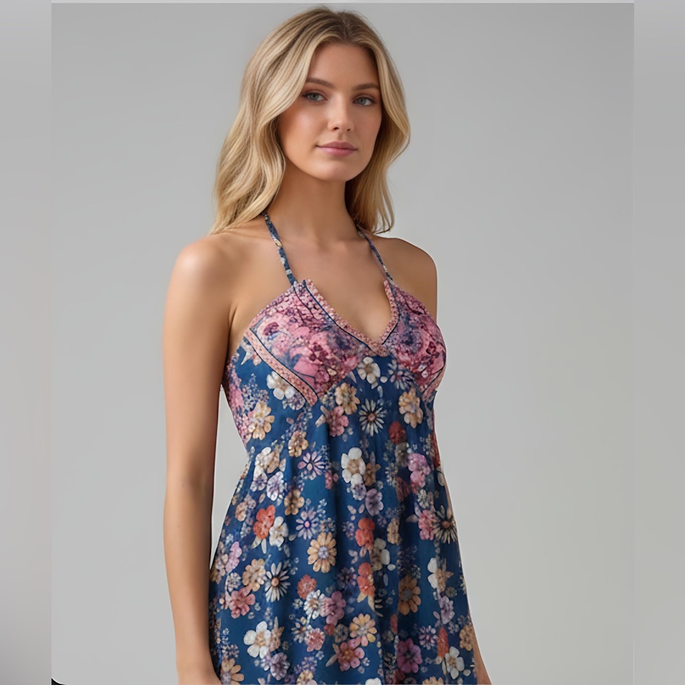 LAST ONE 🔥 Bohemian Floral Print Sleeveless Mini Dress - Picture 2 of 4